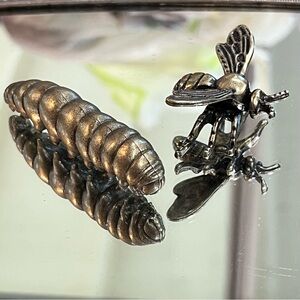 Vintage Brass Caterpillar and Bee / Wasp Figurines Set of 2